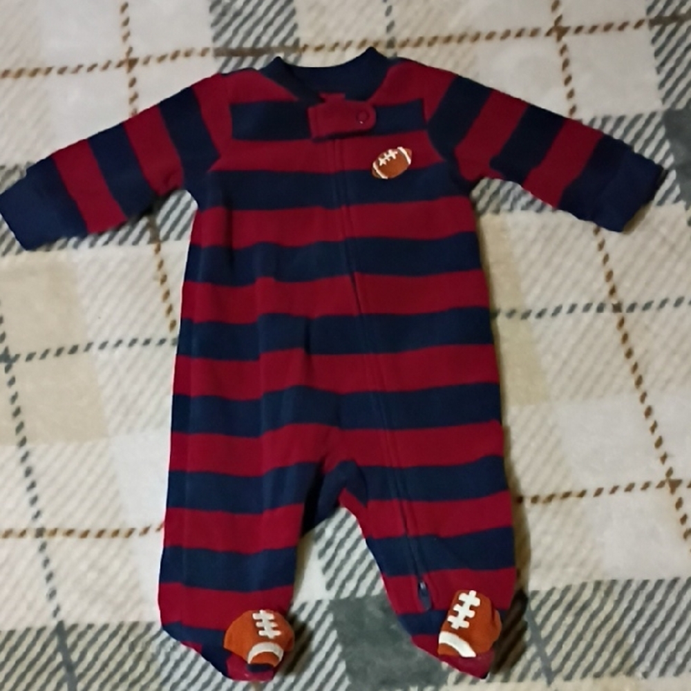 Carter's Red & Navy Striped Football Footed One-Piece